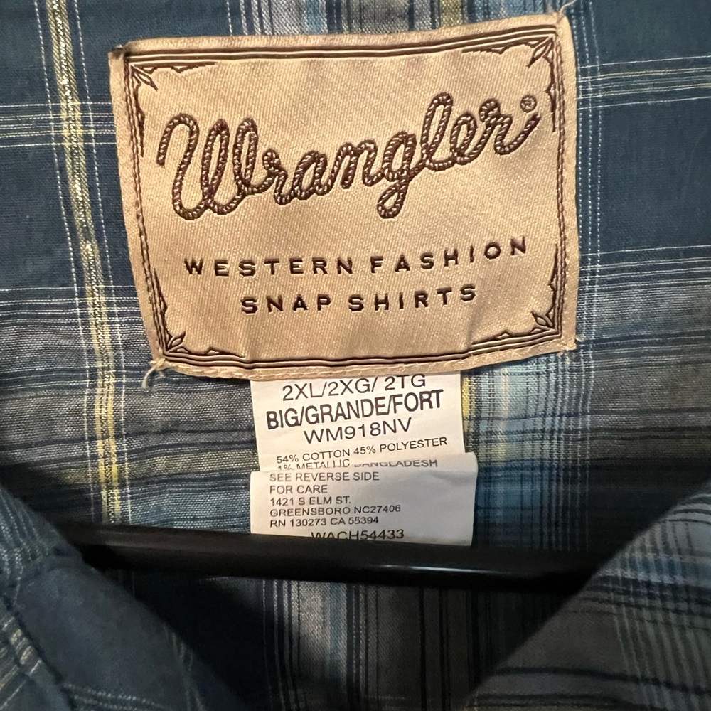Men’s Wrangler pearl snap shirt, 2XL